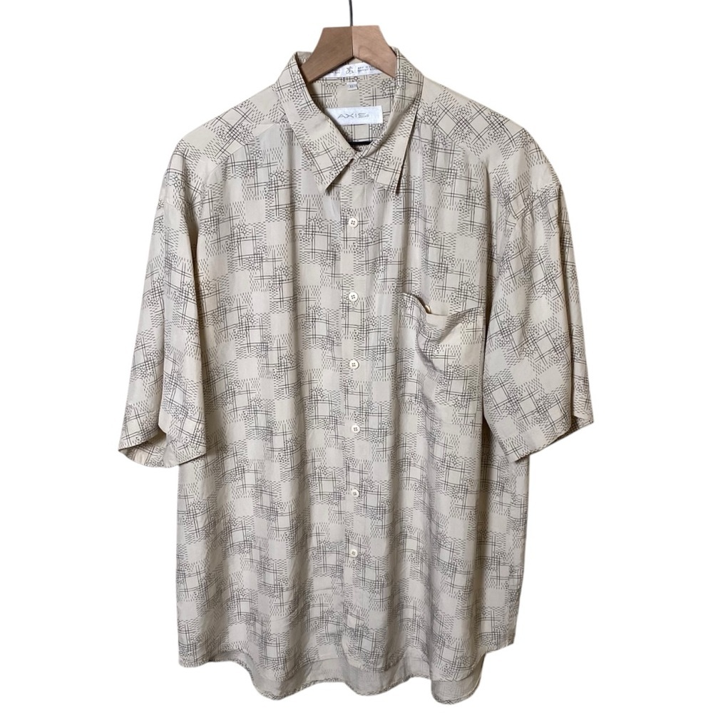 Axis Black and White Design Button Down-Silk, XL